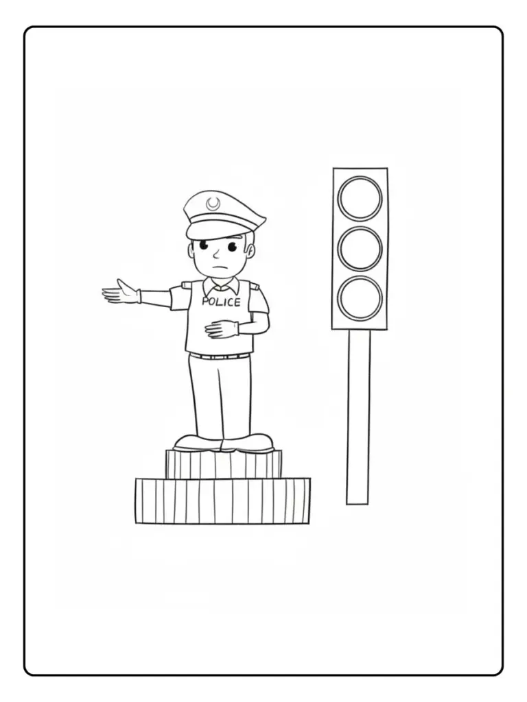 agente de policía de tránsito en el semáforopolicía arresta a criminales para colorear