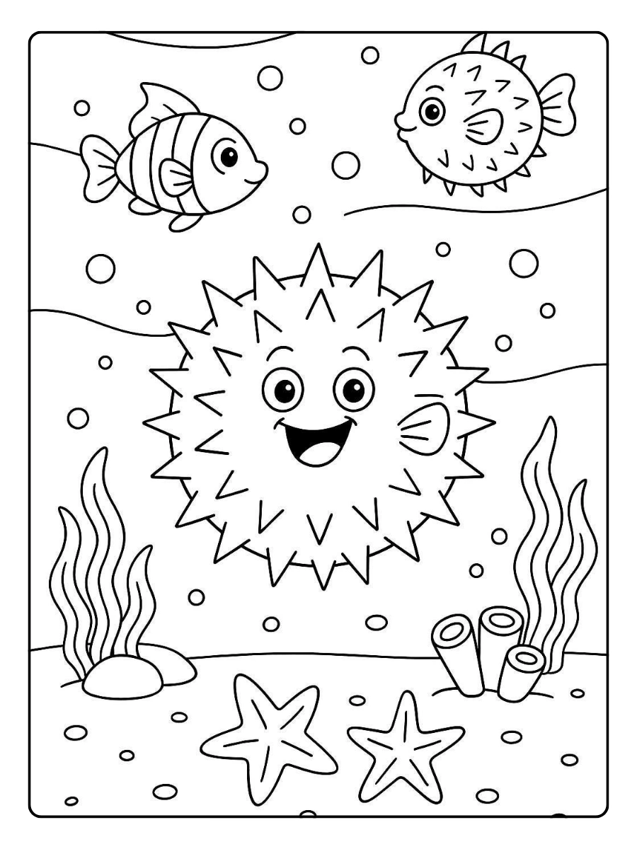 colorear pez globo facil