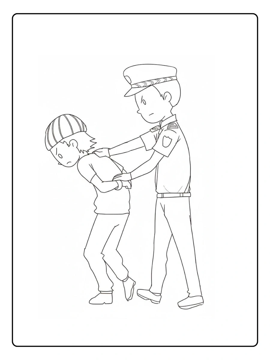 la policía arresta a criminales para colorear