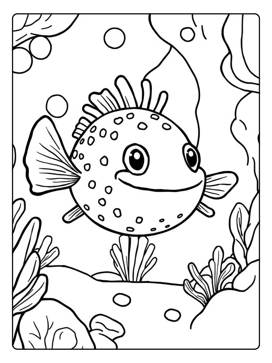 pez globo simple para pintar