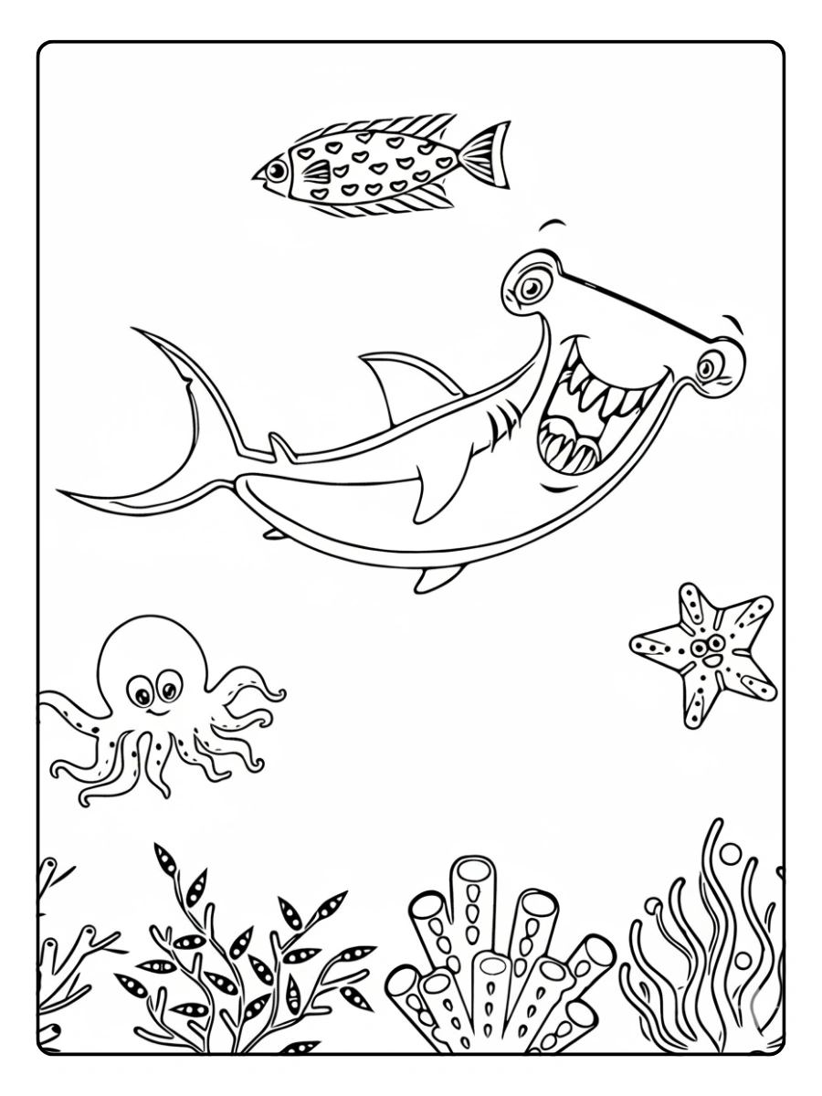 tiburon martillo divertido para colorear