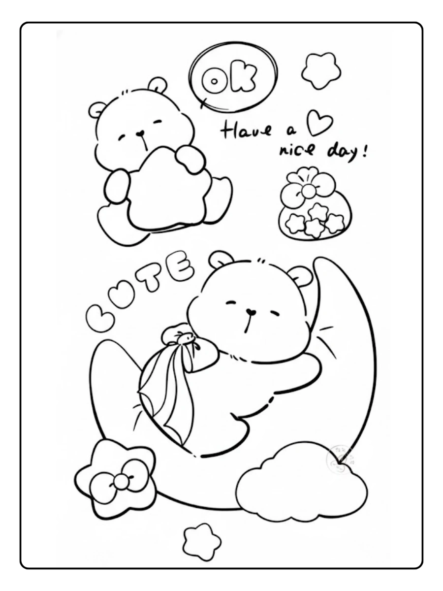 Dibujos de Capibara durmiendo en la luna para Colorear