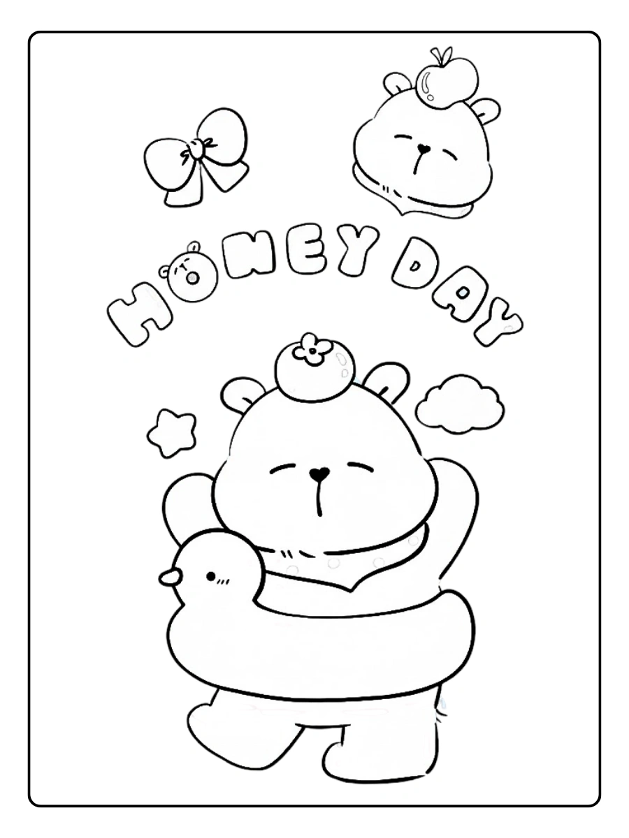 Dibujos de Capibara relajado disfrutando de un Honey Day para Colorear