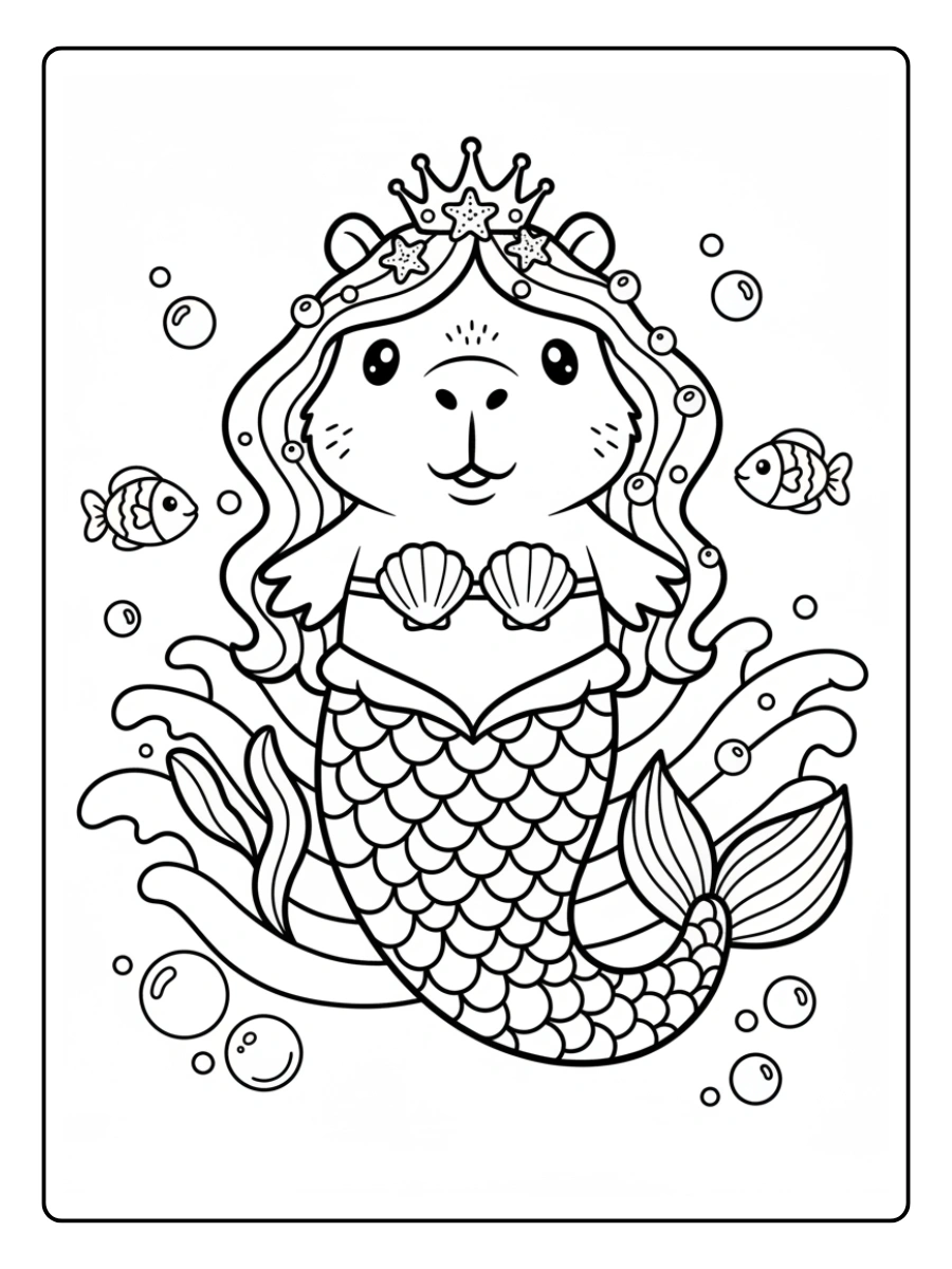 Dibujos de Una capibara sirena en el mar para Colorear