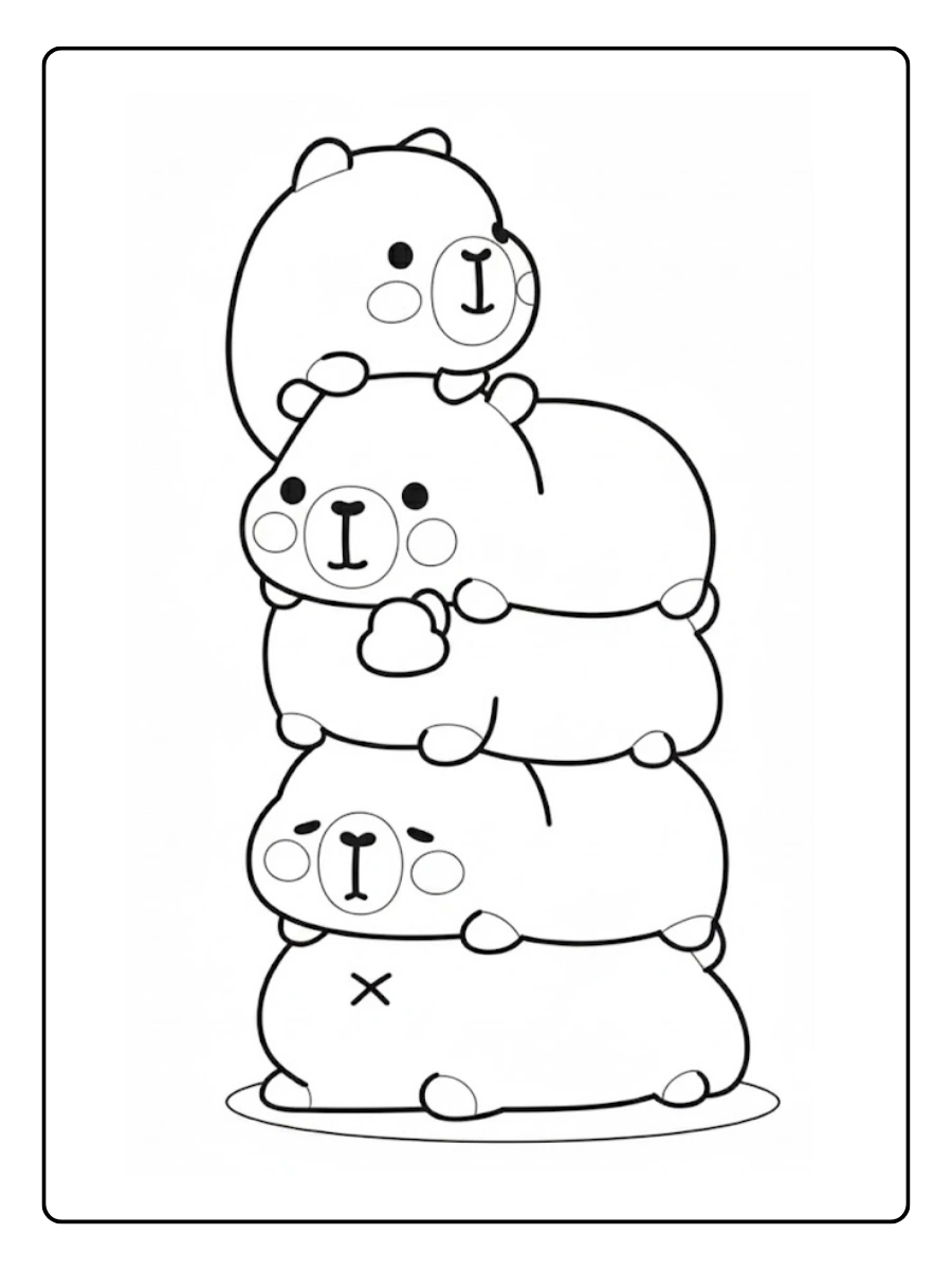 Dibujos de Una torre de cuatro capibaras apilados para Colorear