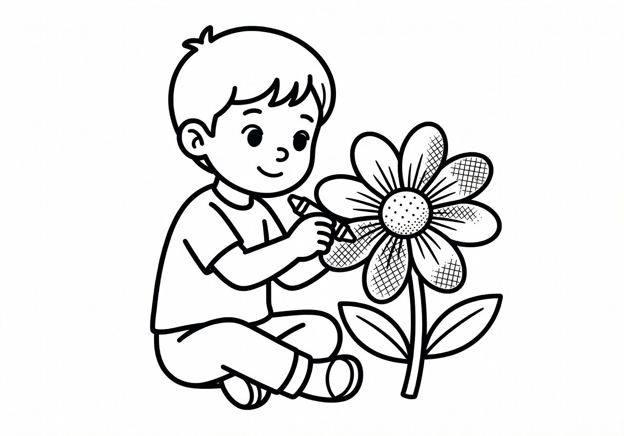 Dibujo lineal de una flor lista para sombreado en colorear