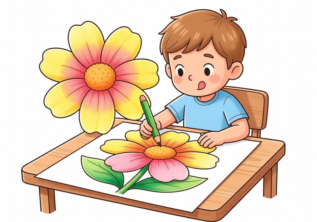 Flor coloreada con sombreado que da volumen y profundidad